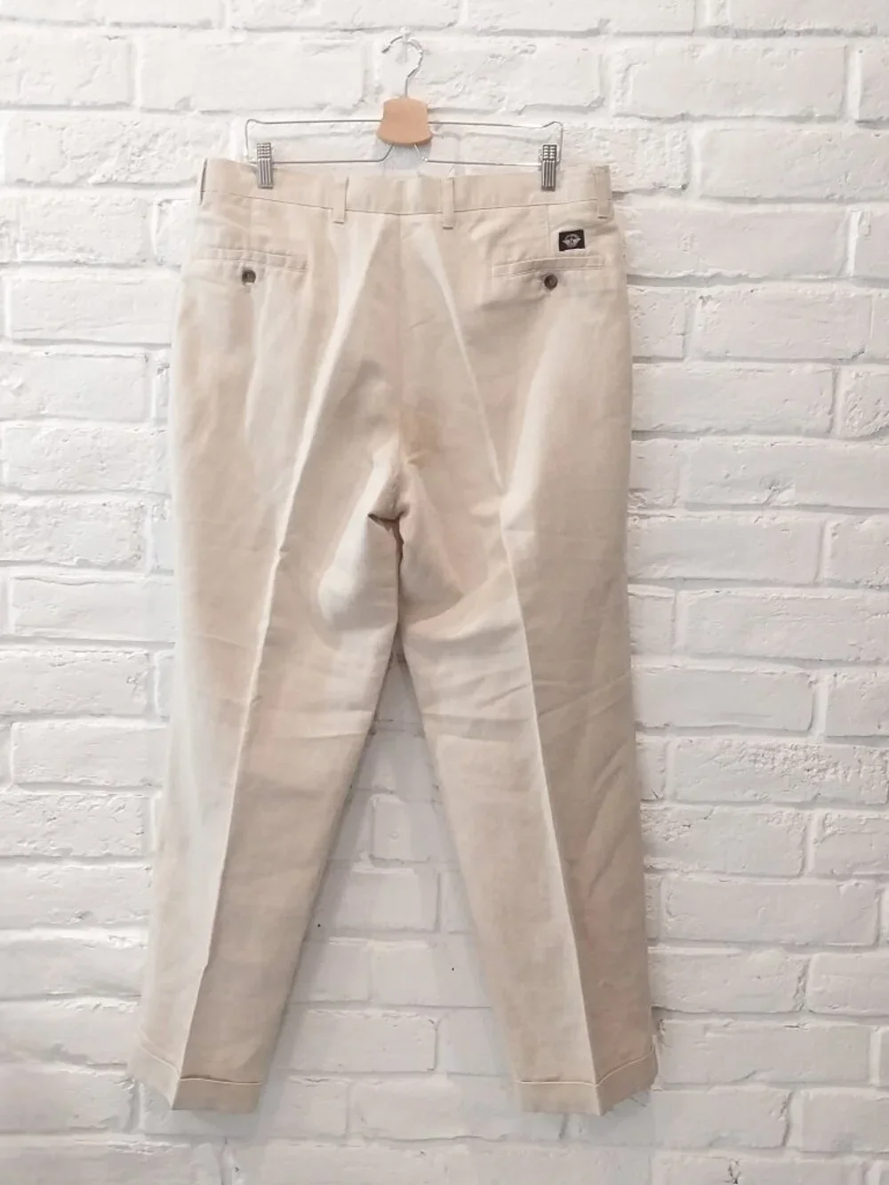 Vintage 90s Dockers Khakis Pants 38x32 Beige Relaxed Fit Two-Pleated Linen Cotto